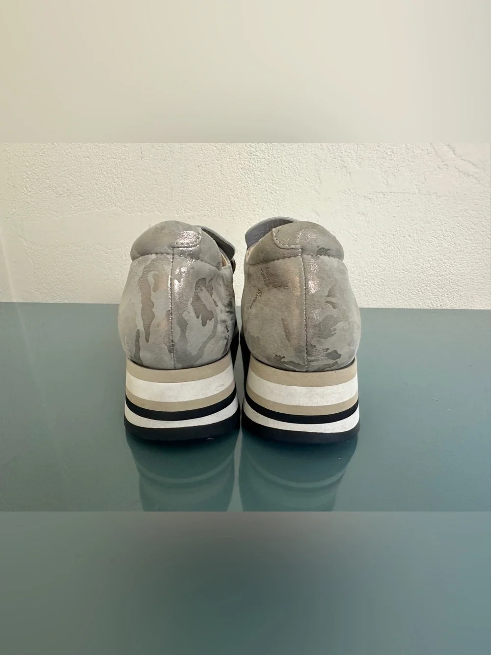Softwaves Cadie Silver Camo Metallic Tassel Loafer Platform Sneakers Shoes 36.5
